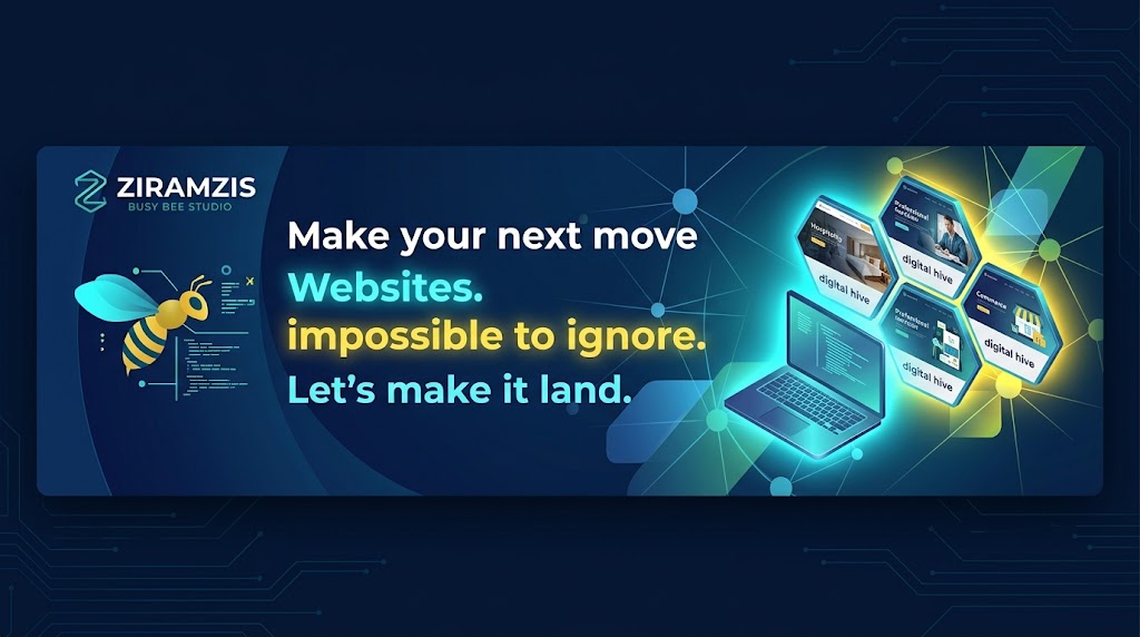 Ziramzis campaign artwork: a digital hive, bee and laptop
